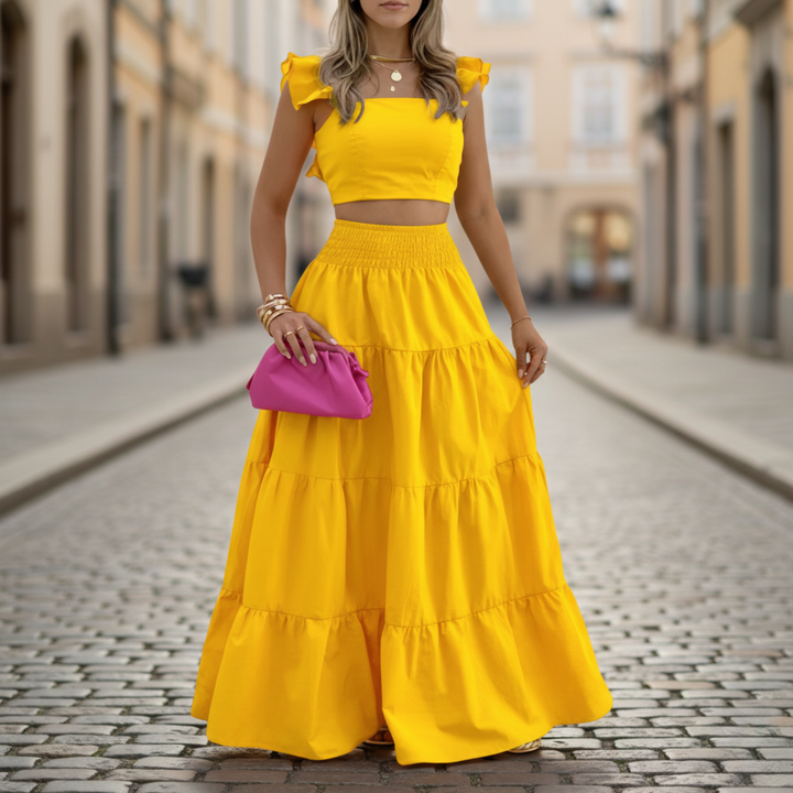 Womens Two Piece Skirt Set Ruffle Top Maxi Skirt