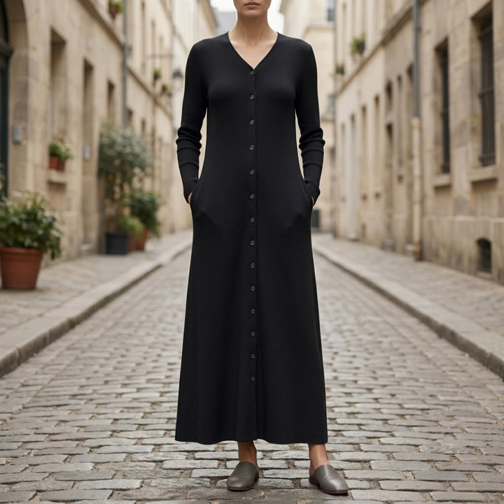 Women’s Ribbed Knit Maxi Dress Long Sleeve Button Front Bodycon Dress
