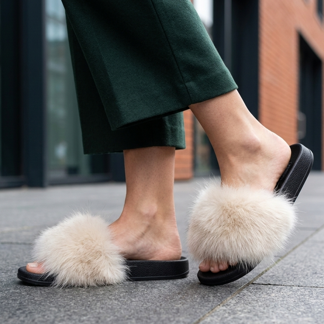 Women’s Faux Fur Slide Slippers Soft Plush Open Toe