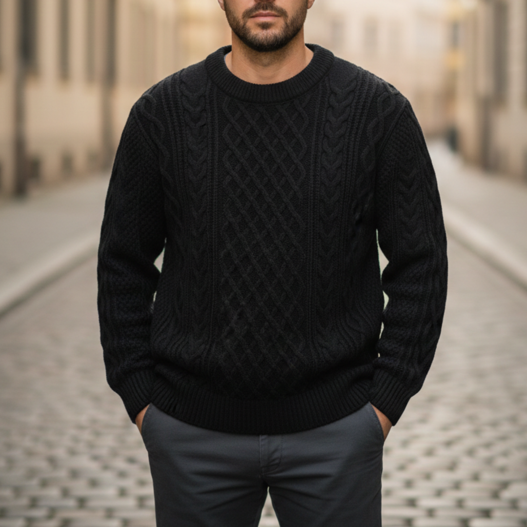 Cable Knit Sweater Men Crew Neck