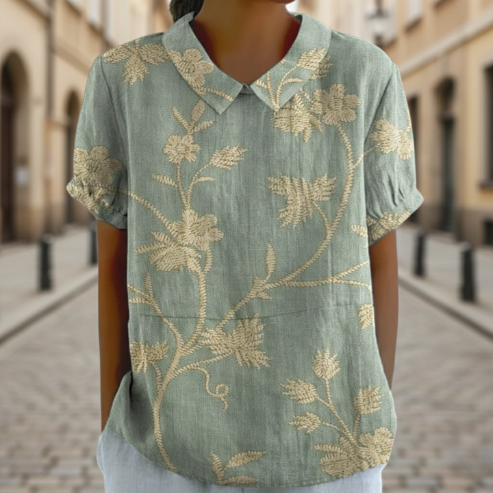 Blouse Floral Print Short Sleeve Womens
