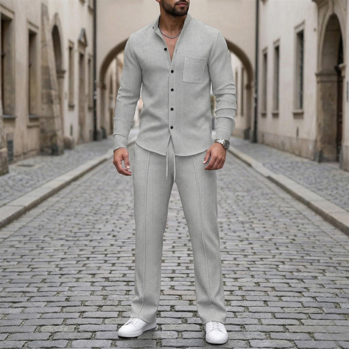 Mens Shirt and Pants Set Long Sleeve Button Up Casual Outfit