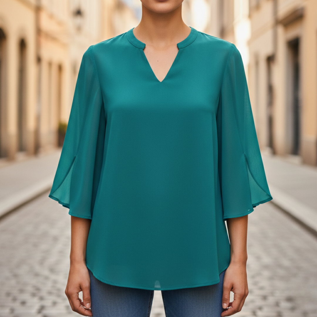 Blouse V Neck Long Sleeve Chiffon Womens