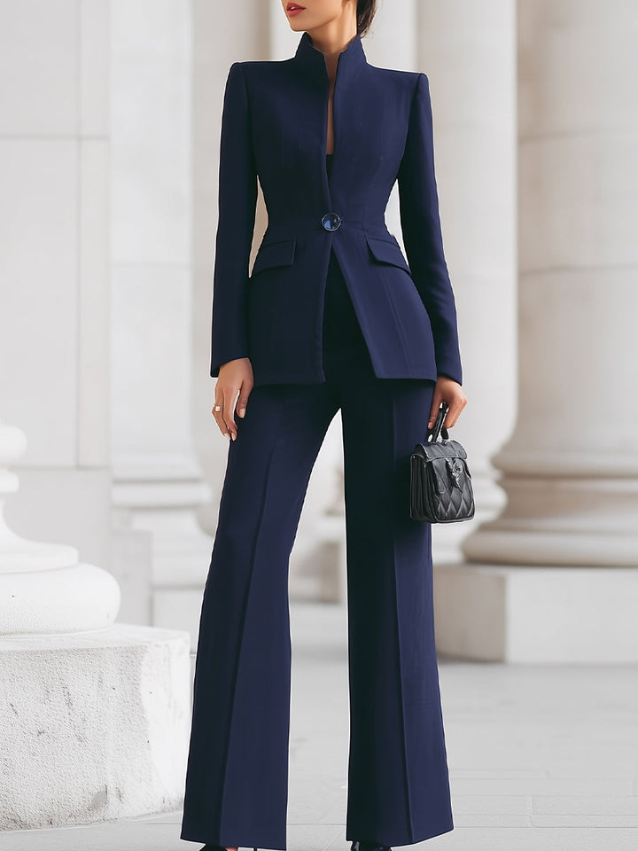 Women's Suit Set Tailored Slim Fit Blazer And Trousers Long Sleeve Button-Up