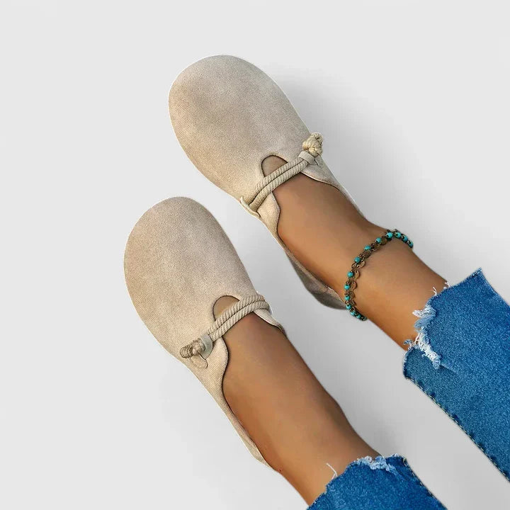 Women's Loafers Leather Orthopedic Slip-On Round Toe Cushioned Insole Casual