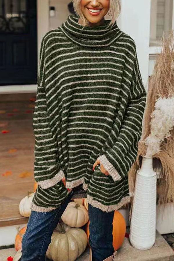 Women's Sweater Striped Long Sleeve Pocket Detail Casual Wear