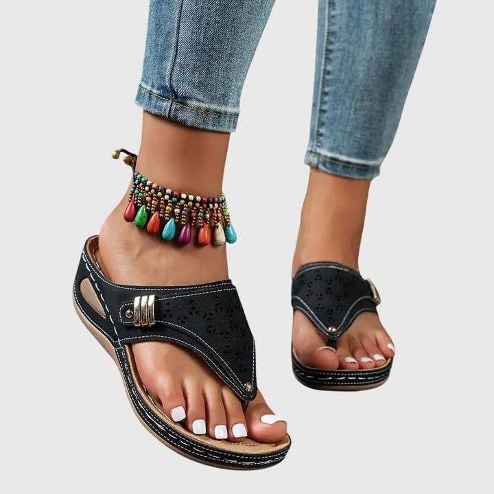 Women's Sandals Leather Orthopedic Slip-On Open Toe Cushioned Insole
