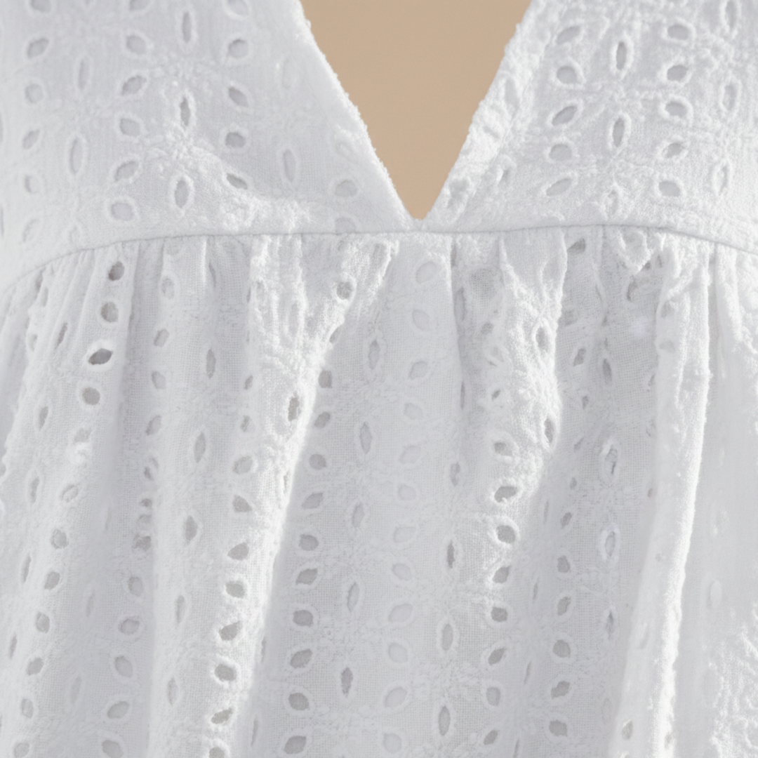 Summer Dress V Neck Sleeveless Eyelet Women