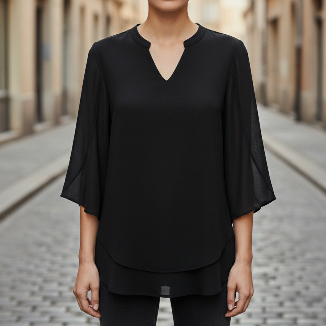 Blouse V Neck Long Sleeve Chiffon Womens