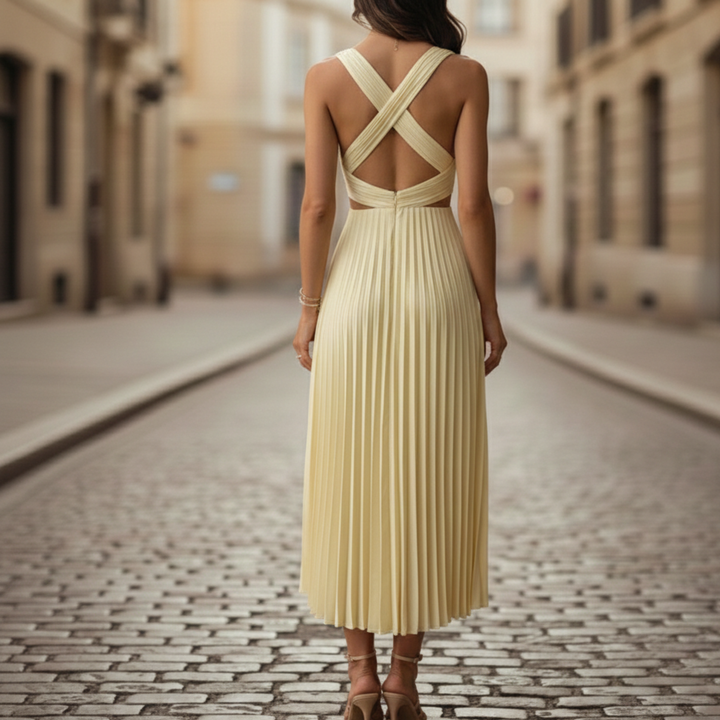Maxi Dress Pleated V Neck Sleeveless Women