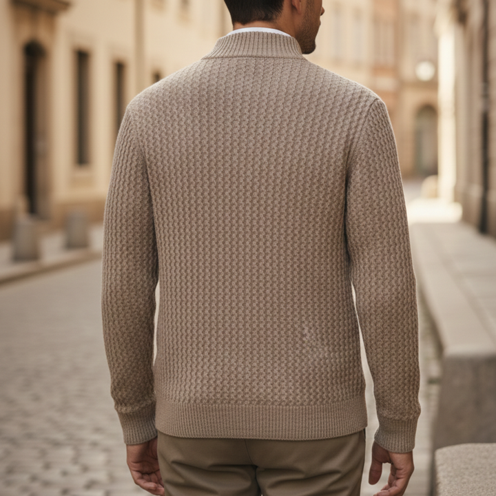 Zip Sweater Cable Knit Stand Collar Men