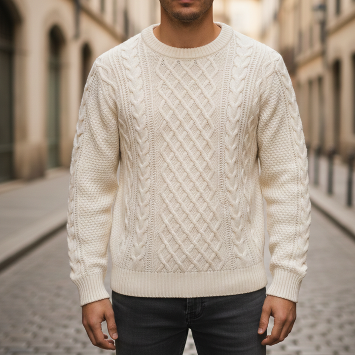 Cable Knit Sweater Men Crew Neck
