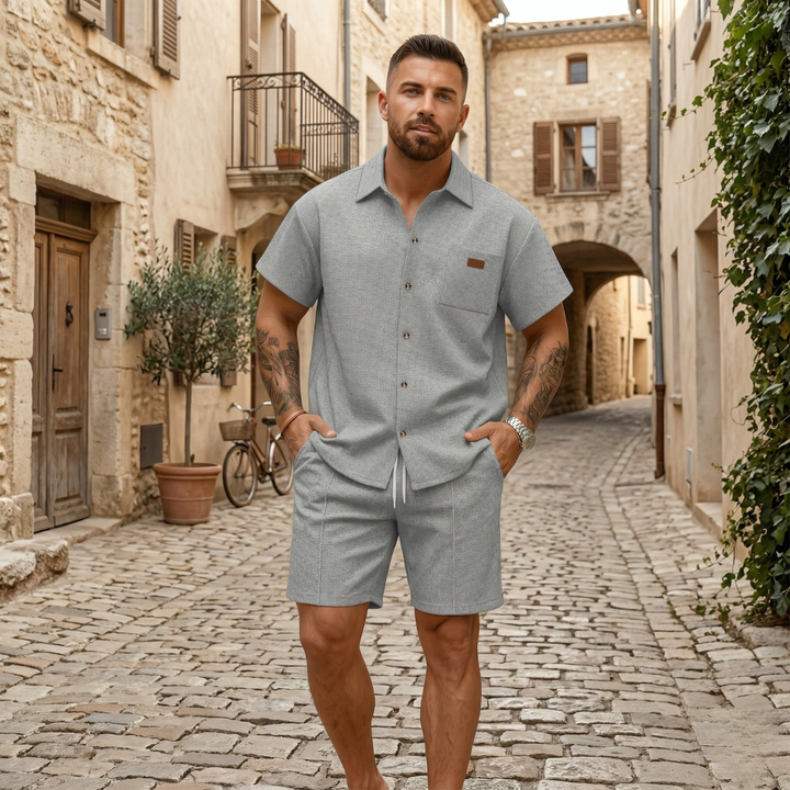 Mens Short Sleeve Shirt and Shorts Set Button Up Casual Outfit