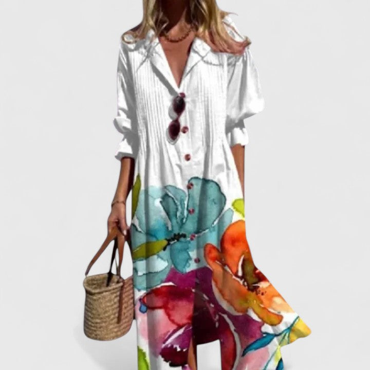 Women's Velvet Floral V-Neck Dress – Formal Occasion