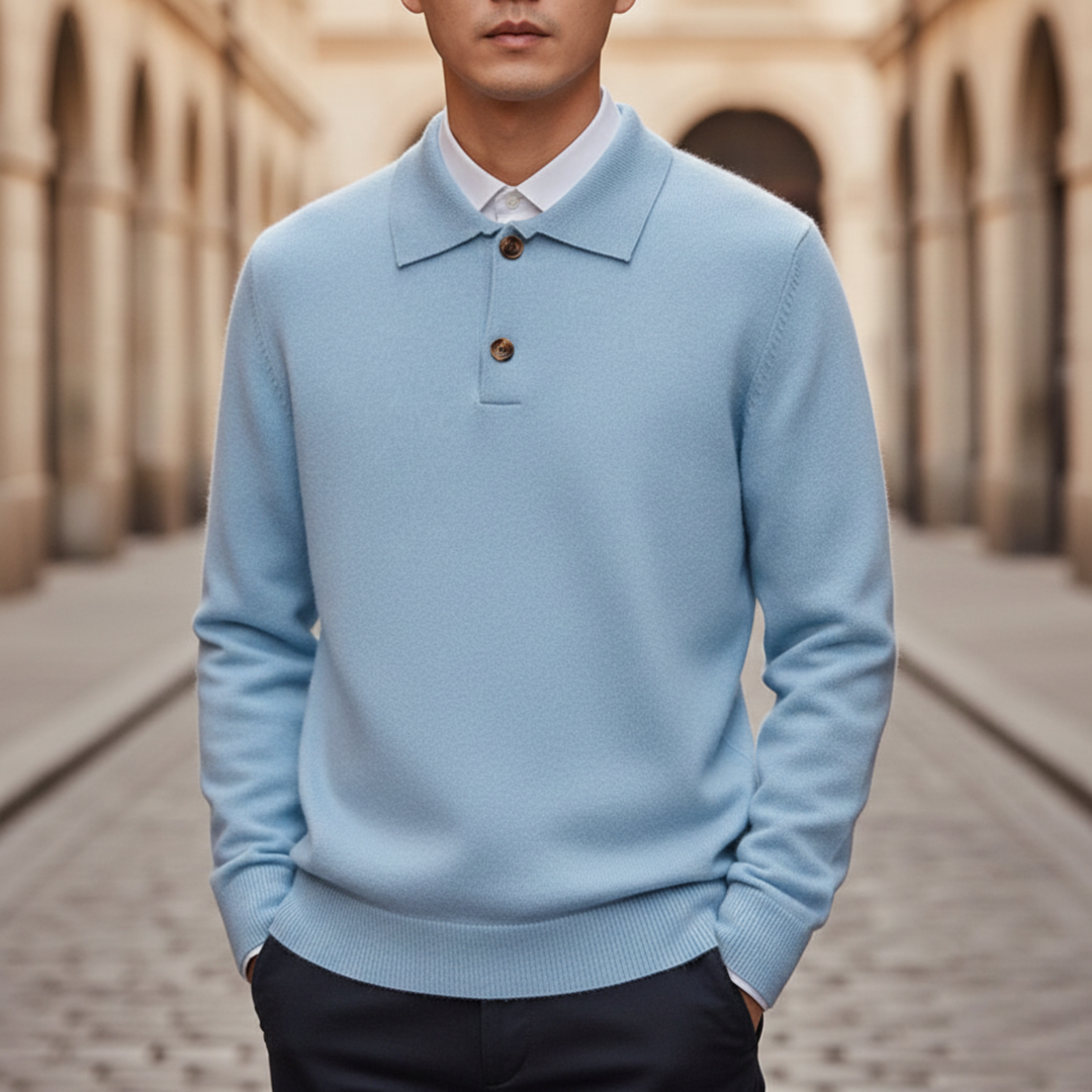 Polo Sweater Long Sleeve Button Placket Men