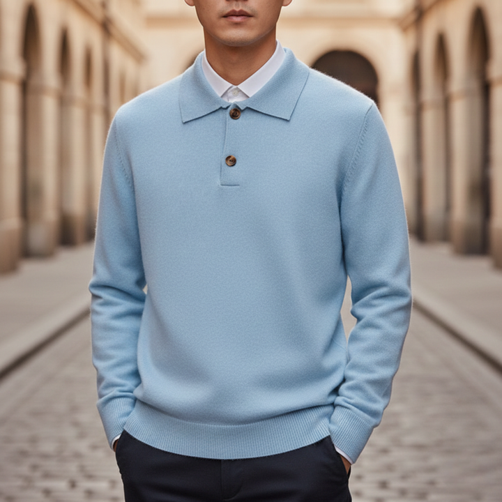 Polo Sweater Long Sleeve Button Placket Men
