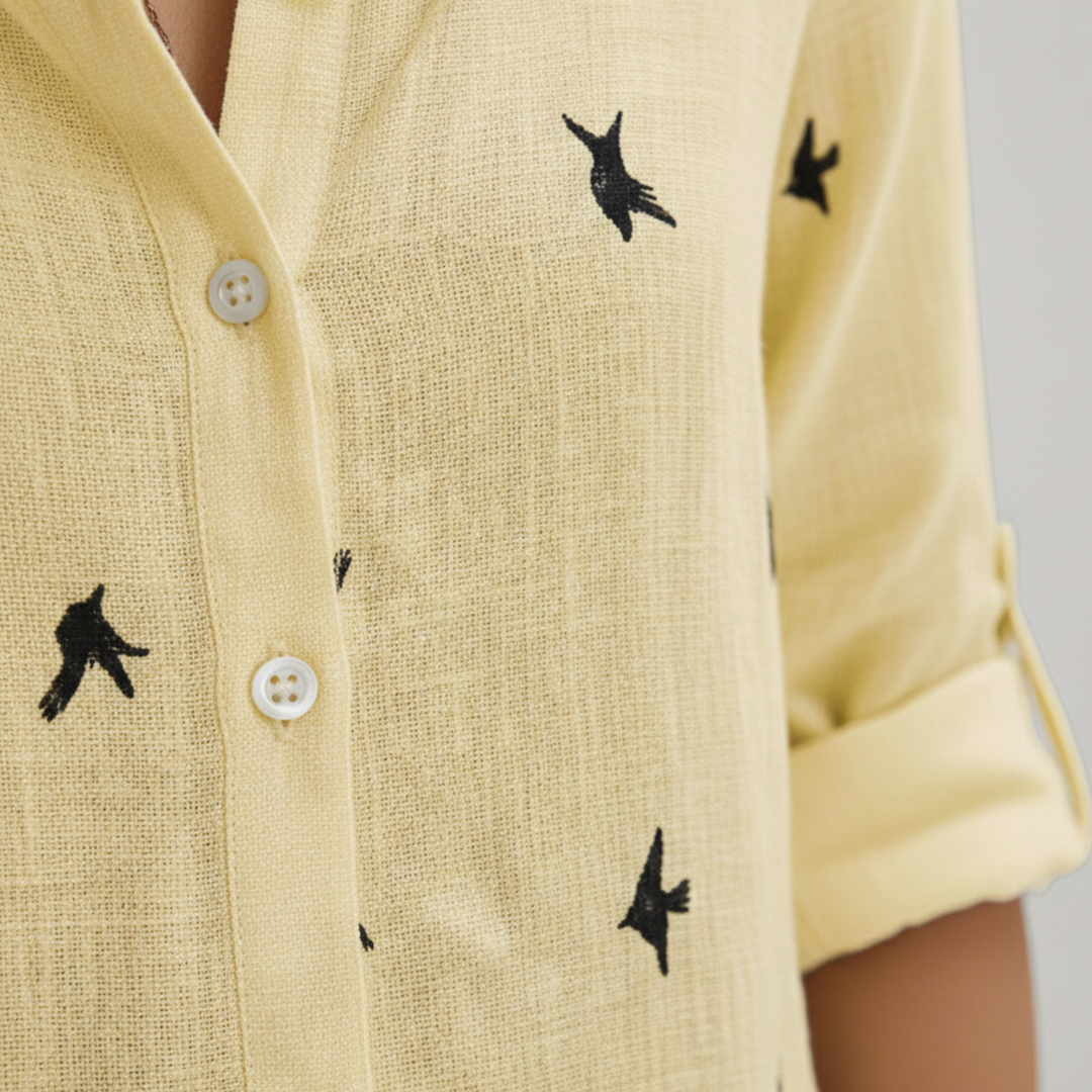 Womens Button Down Shirt Long Sleeve Bird Print