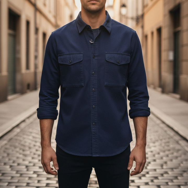 Button Down Shirt Long Sleeve Pocket Men