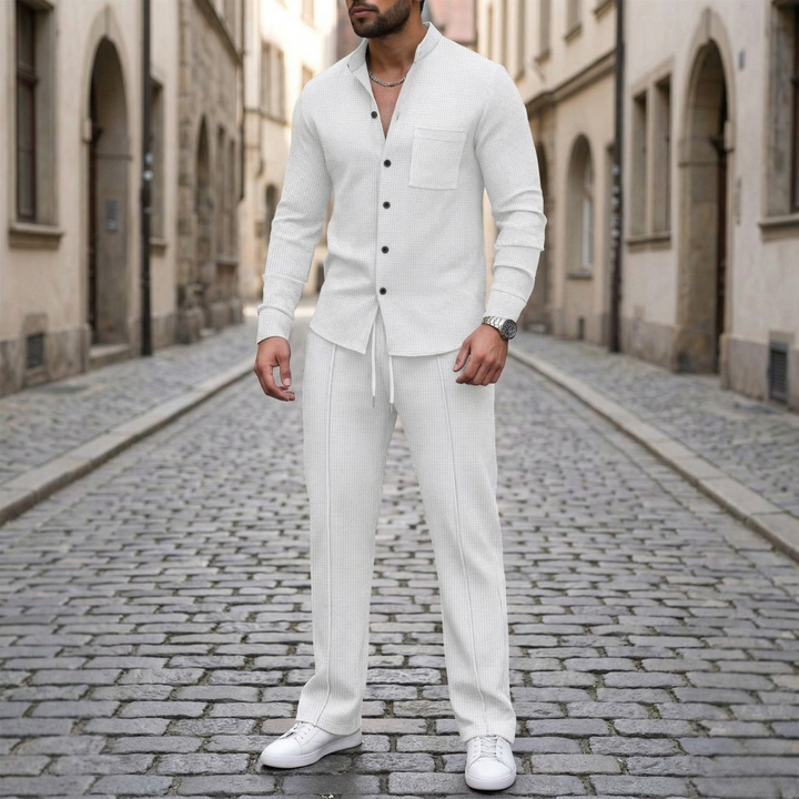 Mens Shirt and Pants Set Long Sleeve Button Up Casual Outfit