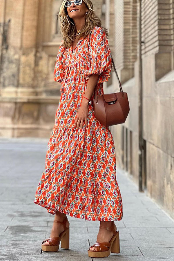 Women's Maxi Dress with Puff Ruffles