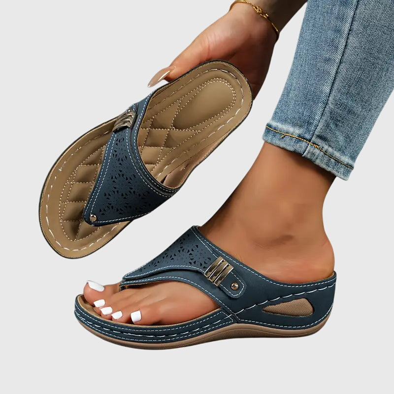 Women's Sandals Leather Orthopedic Slip-On Open Toe Cushioned Insole