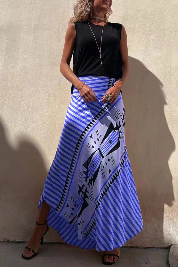Women's Maxi Skirt Satin Geometric Floral Elastic Waist A-Line Casual Wear