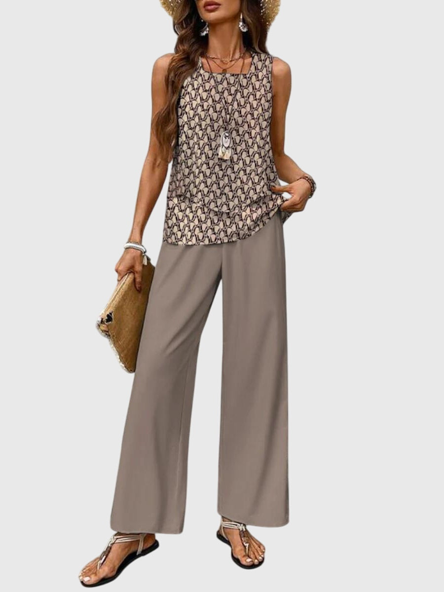 Women's Two Piece Set Casual Sleeveless Tank Top Wide Leg Pants Summer