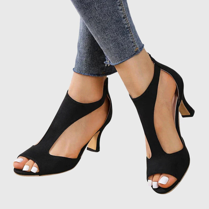 Women's Heels Leather Orthopedic Open Toe Cut-Out Mid Heel Cushioned Insole