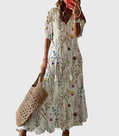 Women's Viscose Floral Sleeveless Dress Boho Vintage