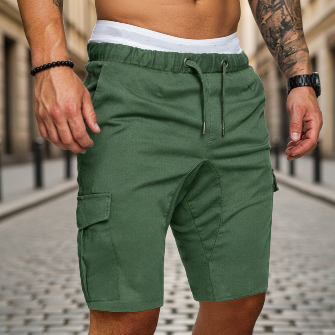 Cargo Shorts Drawstring Elastic Waist Knee Length Men