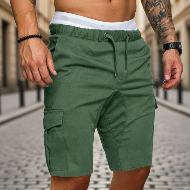 Cargo Shorts Drawstring Elastic Waist Knee Length Men