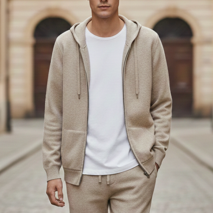 Hoodie Sweater Zip Front Knit Men