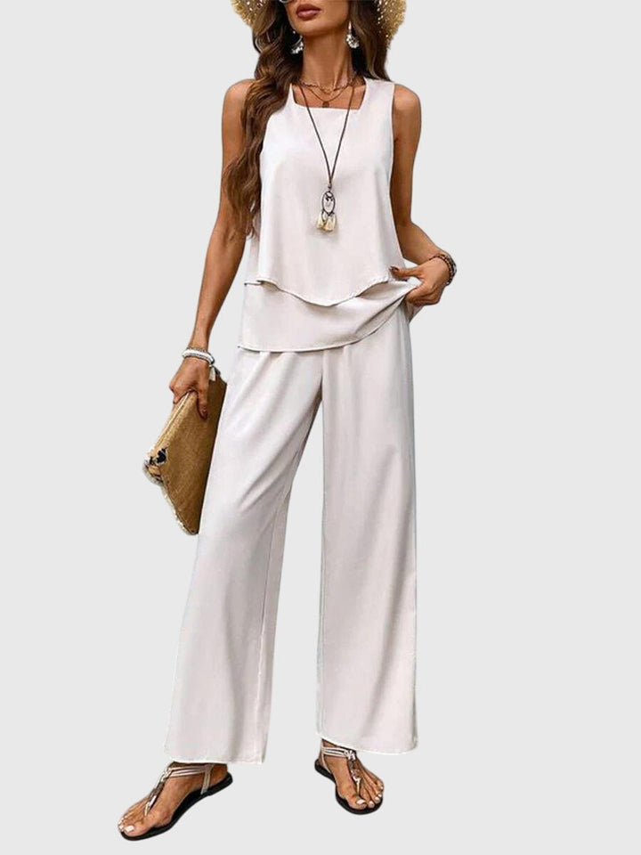 Women's Two Piece Set Casual Sleeveless Tank Top Wide Leg Pants Summer
