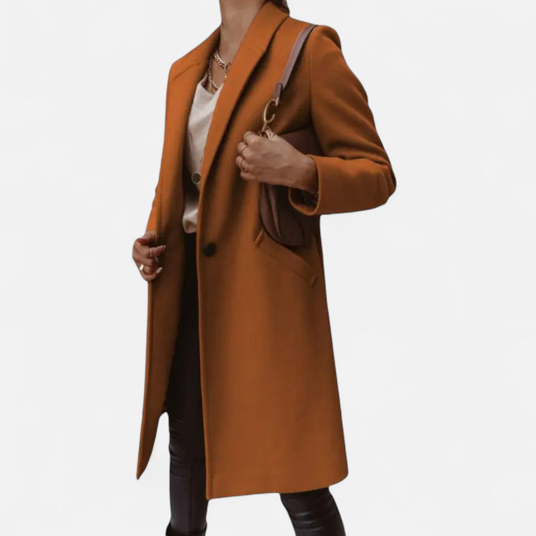 Women's Coat Longline Regular Fit Notch Lapel Button-Up Mid Length Casual Formal