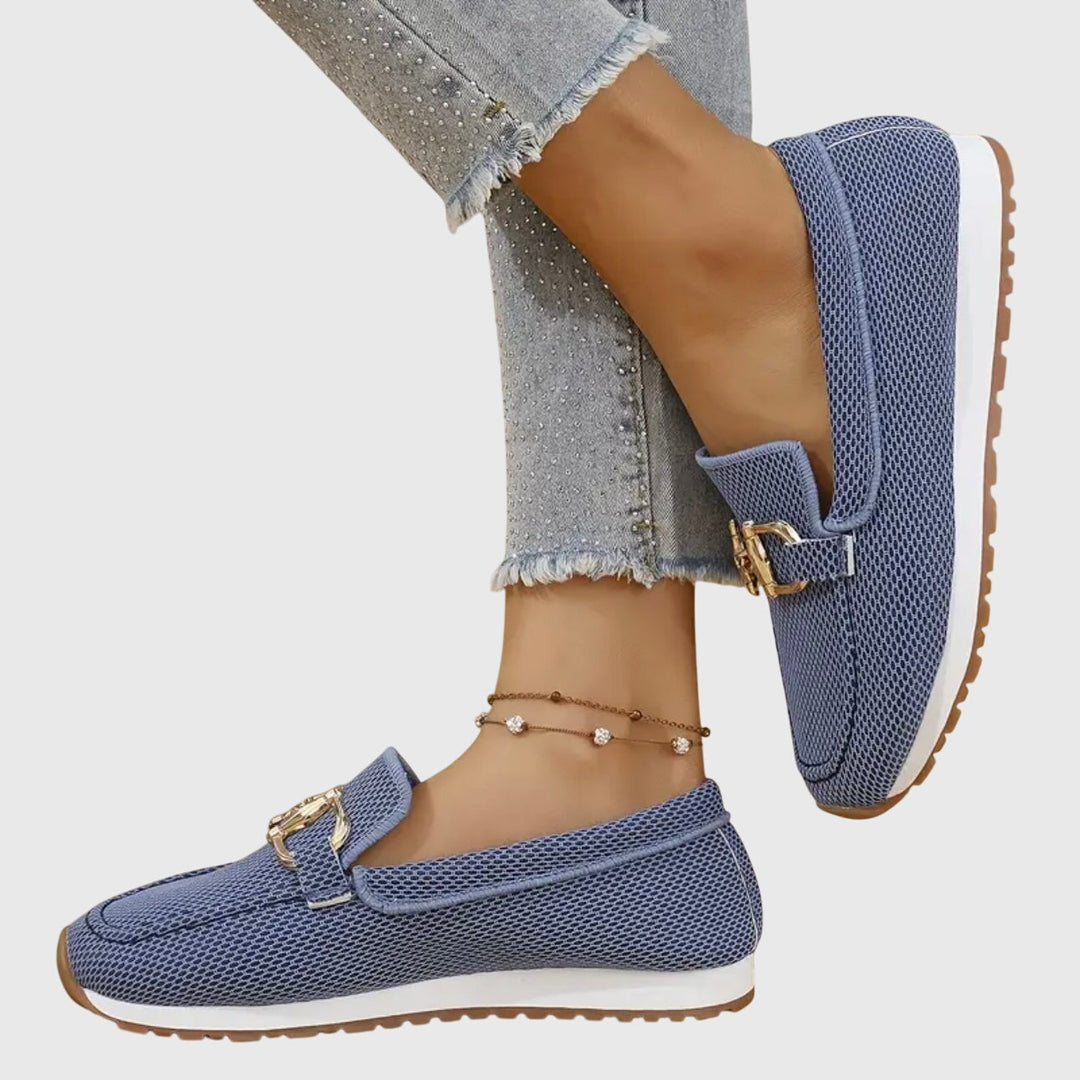 Women's Orthopedic Loafers Breathable Mesh Slip-On Cushioned Insole Rubber Sole Metal Detail