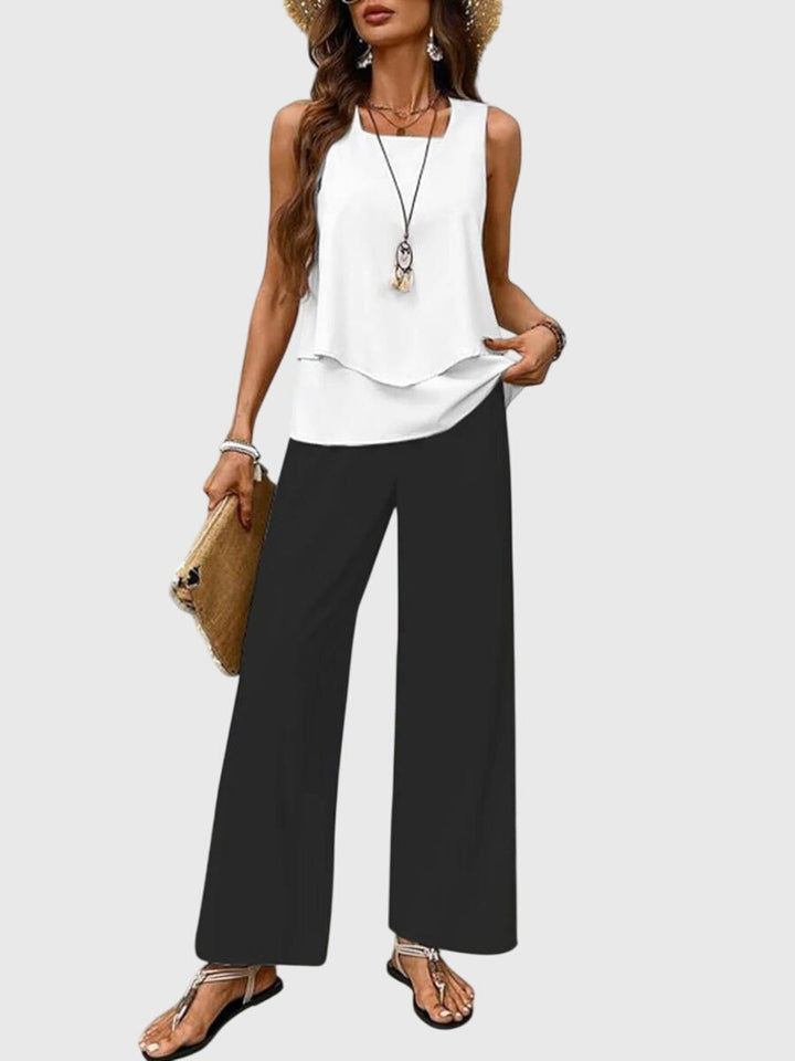 Women's Two Piece Set Casual Sleeveless Tank Top Wide Leg Pants Summer