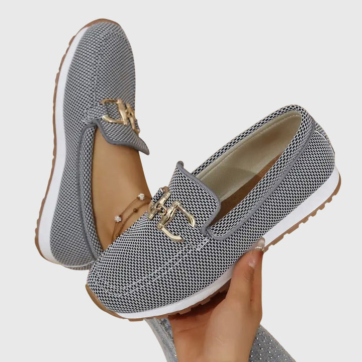 Women's Orthopedic Loafers Breathable Mesh Slip-On Cushioned Insole Rubber Sole Metal Detail