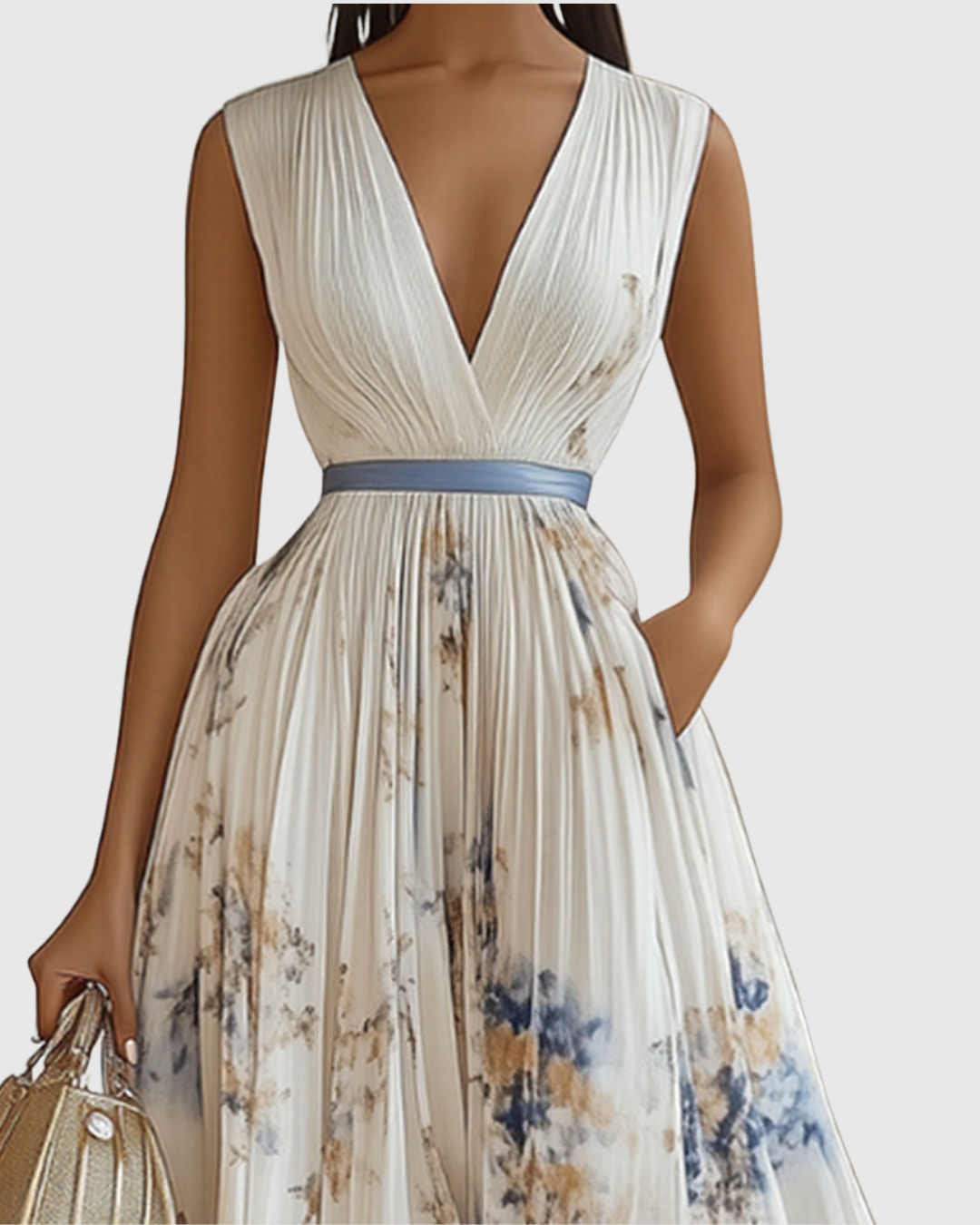 Women's Velvet Maxi Dress Pleated Long Sleeve