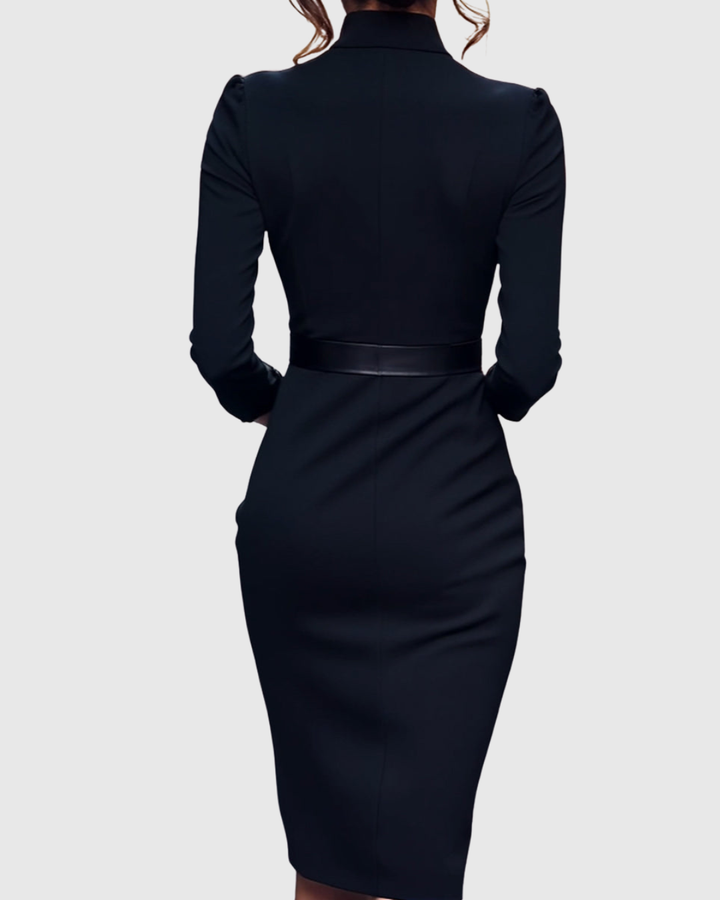 Women's Midi Dress Sheath Slim Fit Three Quarter Sleeve V-Neck Belted