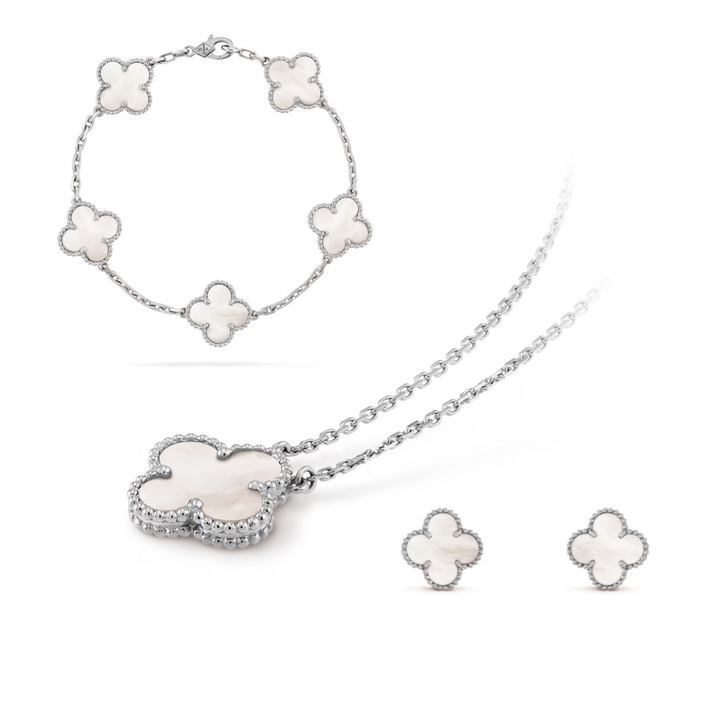 Women's Jewelry Set Stainless Steel Hypoallergenic Clover Necklace Bracelet Earrings