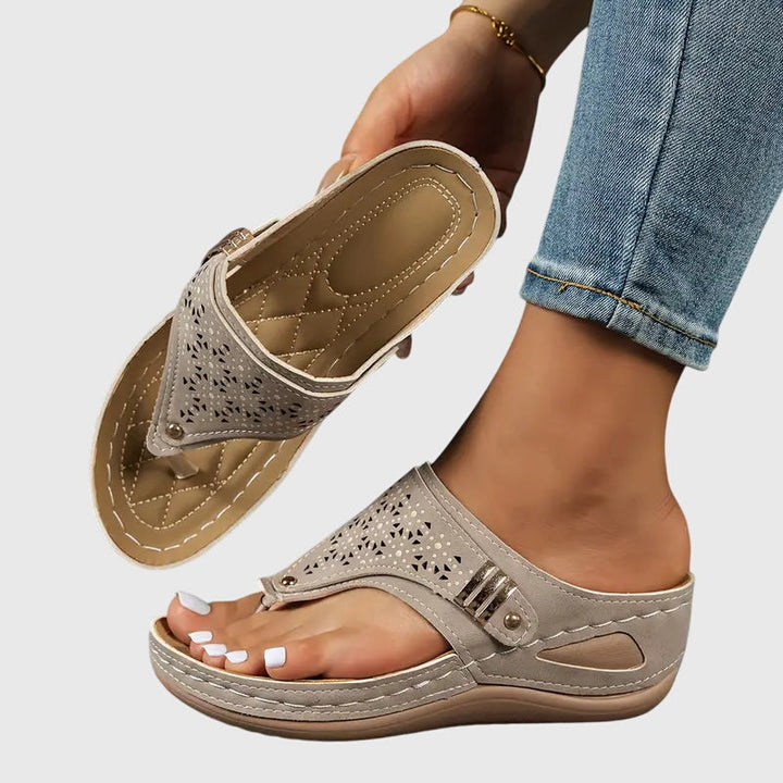 Women's Sandals Leather Orthopedic Slip-On Open Toe Cushioned Insole
