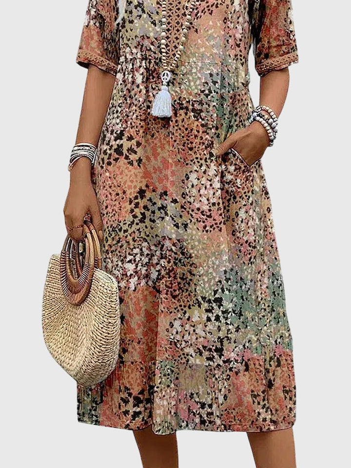 Women's Midi Dress Floral V-Neck Short Sleeve Casual