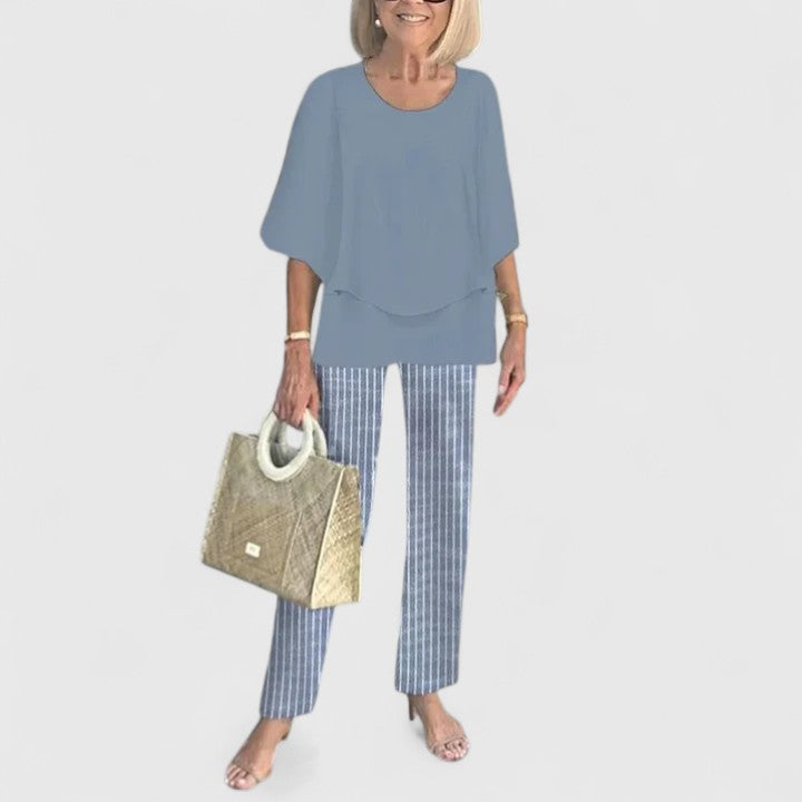 Women's Two-Piece Outfit Set Chiffon Loose Fit Cape Sleeve Top Floral Print Pants