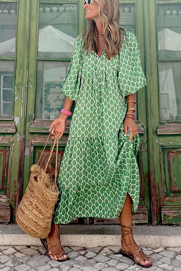 Women's Maxi Dress with Puff Ruffles
