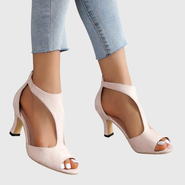 Women's Heels Leather Orthopedic Open Toe Cut-Out Mid Heel Cushioned Insole