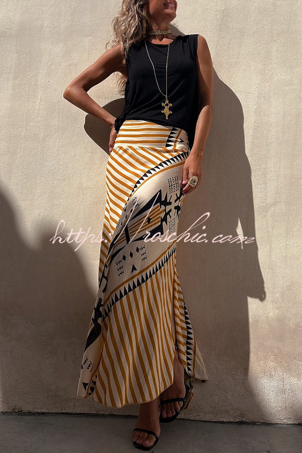 Women's Maxi Skirt Satin Geometric Floral Elastic Waist A-Line Casual Wear