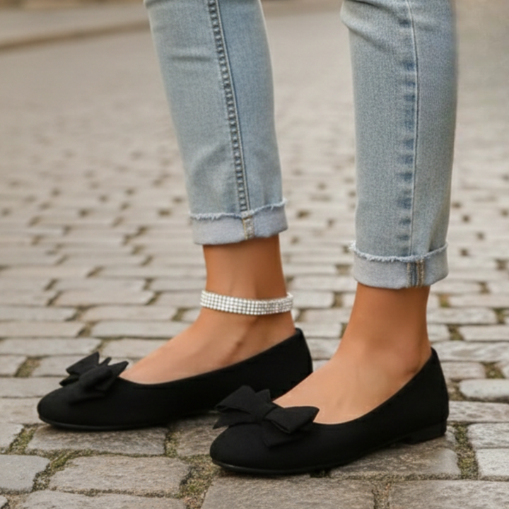 Women’s Suede Ballet Flats with Bow Detail