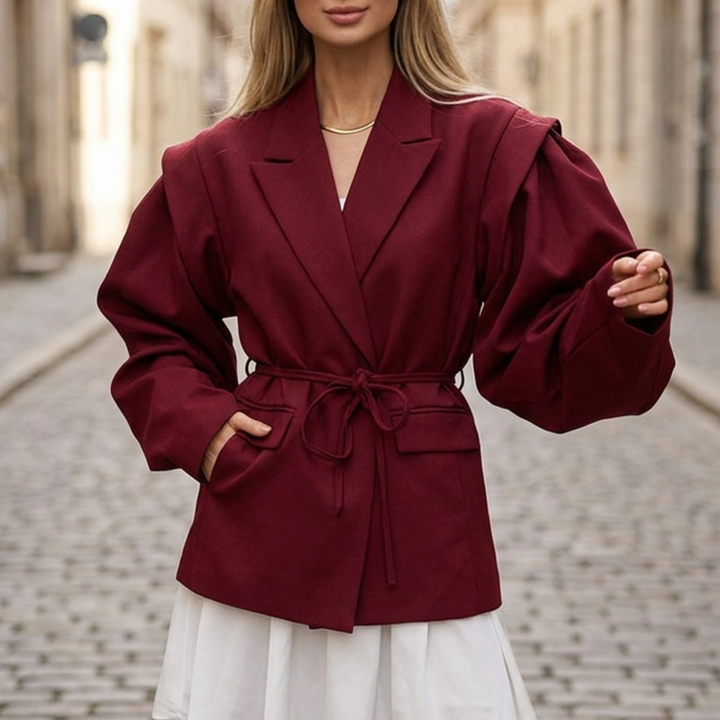 Women’s Belted Blazer Oversized Long Sleeve Jacket