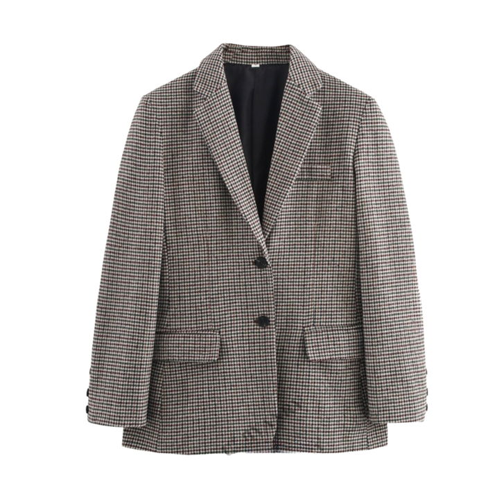 Women's Blazer Houndstooth Plaid Button Closure Long Sleeve Regular Fit Office