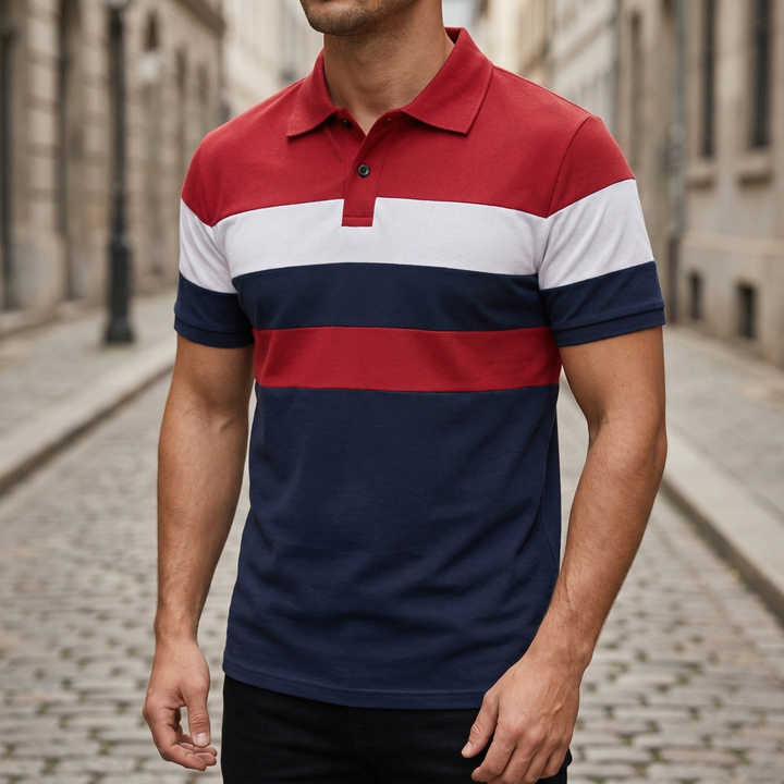 Polo Shirt Short Sleeve Color Block Casual Men